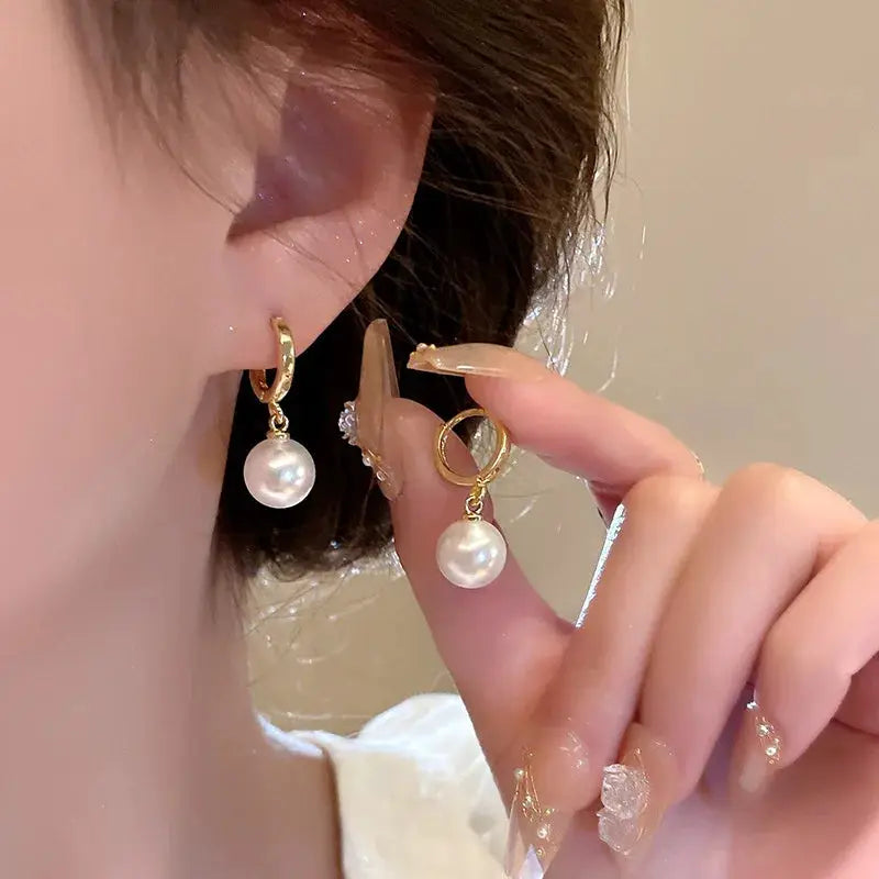 Stainless Steel Fashion Pearl Drop Earrings Buckle Women's Round Hoop Earrings Ladies Accessories Wedding Jewelry Free Shipping by All Mart Bristol Ltd