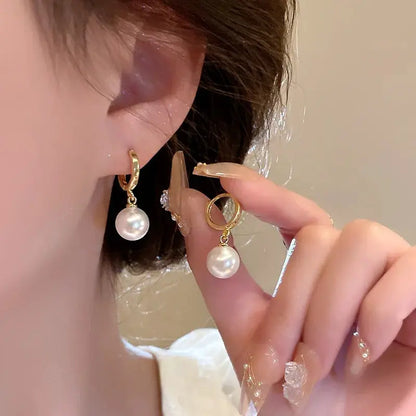 Stainless Steel Fashion Pearl Drop Earrings Buckle Women's Round Hoop Earrings Ladies Accessories Wedding Jewelry Free Shipping by All Mart Bristol Ltd