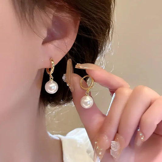 Stainless Steel Fashion Pearl Drop Earrings Buckle Women's Round Hoop Earrings Ladies Accessories Wedding Jewelry Free Shipping by All Mart Bristol Ltd