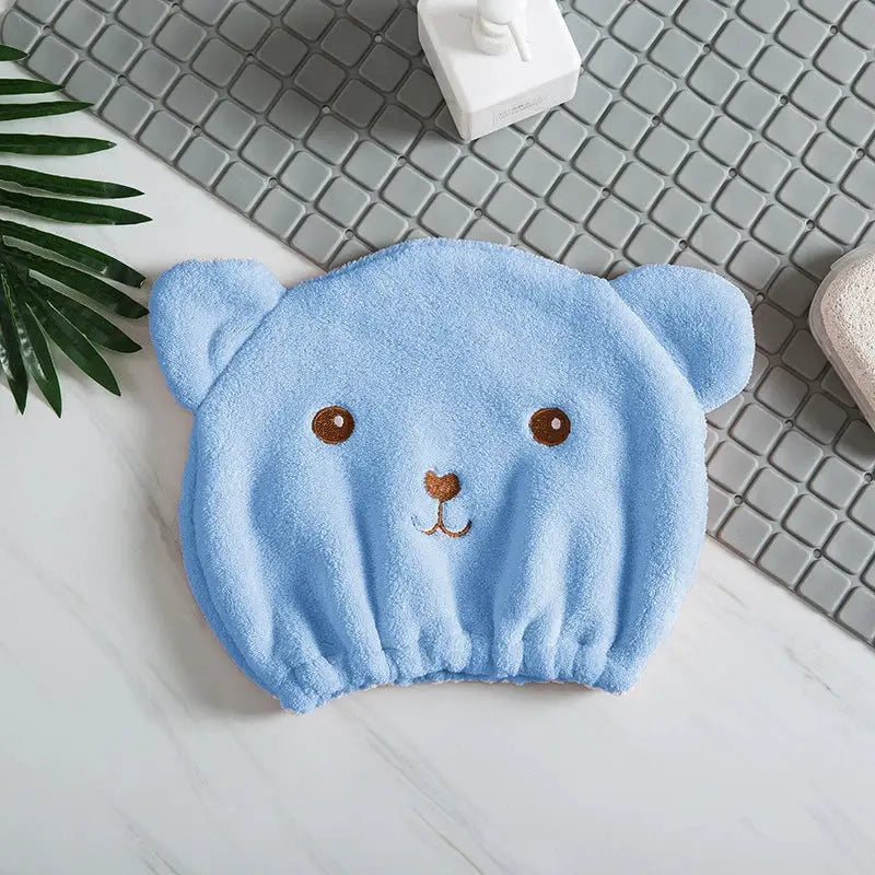 Thinnest Dry Hair Cap For Women Quick-drying Absorbent Microfiber Head Towel Korean Cute Bear Embroidered Shower Cap Towel by All Mart Bristol Ltd