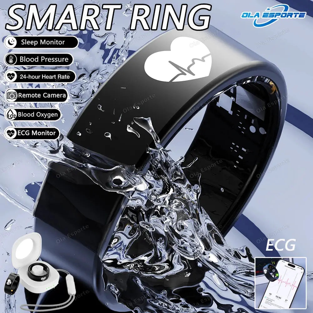 New ECG Smart Ring Men Women Charging Box Body temperature Blood pressure Health Monitor 5ATM Waterproof Remote Control Rings by All Mart Bristol Ltd
