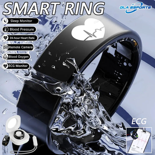 New ECG Smart Ring Men Women Charging Box Body temperature Blood pressure Health Monitor 5ATM Waterproof Remote Control Rings by All Mart Bristol Ltd
