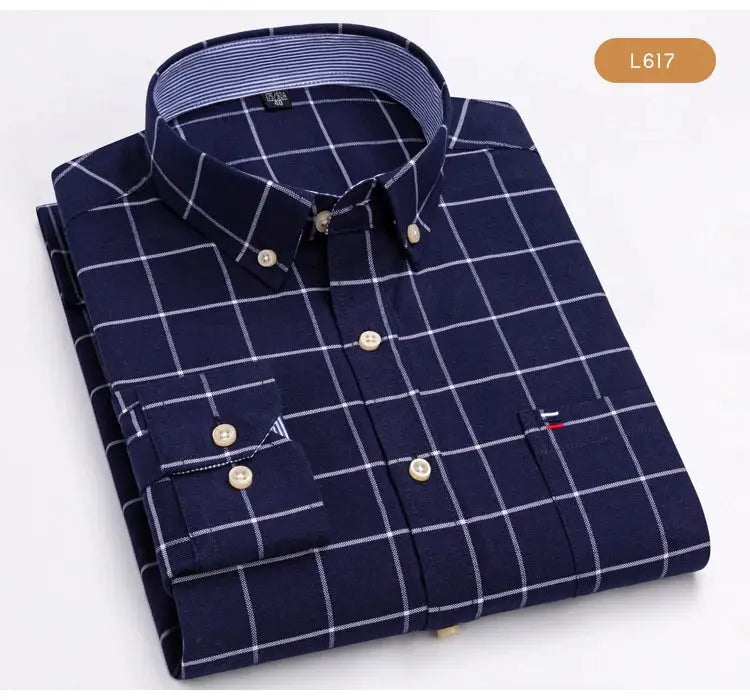 Men's Trendy Plaid Striped Lapel Collar Design Cotton Dress Shirts, Long Sleeve Casual Button Up Commuter Shirt For Spring/Fall by All Mart Bristol Ltd