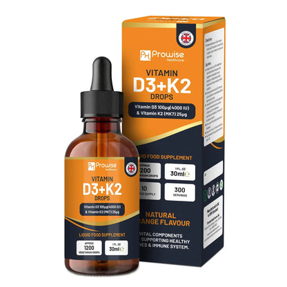 Vitamin D3 4000iu + K2 MK7 25µg Orange Liquid Drops I High Strength 30ml Bottle by Prowise Healthcare