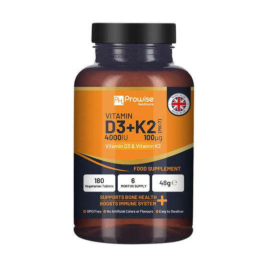 Vitamin D3 4000IU & K2 MK7 100μg Vegetarian 180 Tablets Supplement for Immune Support Calcium Boost, Bone & Muscle by Prowise by Prowise Healthcare