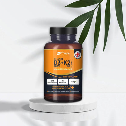 Vitamin D3 4000IU & K2 MK7 100μg Vegetarian 180 Tablets Supplement for Immune Support Calcium Boost, Bone & Muscle by Prowise by Prowise Healthcare