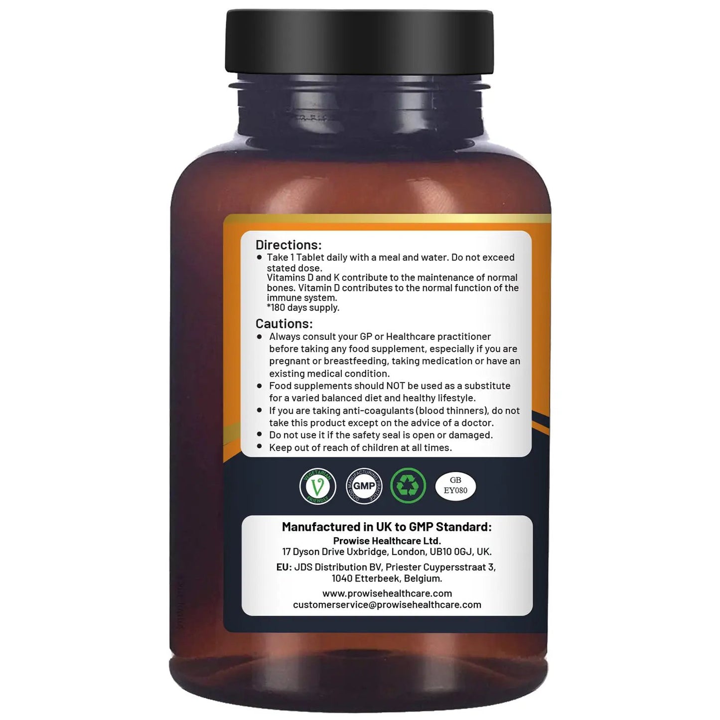 Vitamin D3 4000IU & K2 MK7 100μg Vegetarian 180 Tablets Supplement for Immune Support Calcium Boost, Bone & Muscle by Prowise by Prowise Healthcare