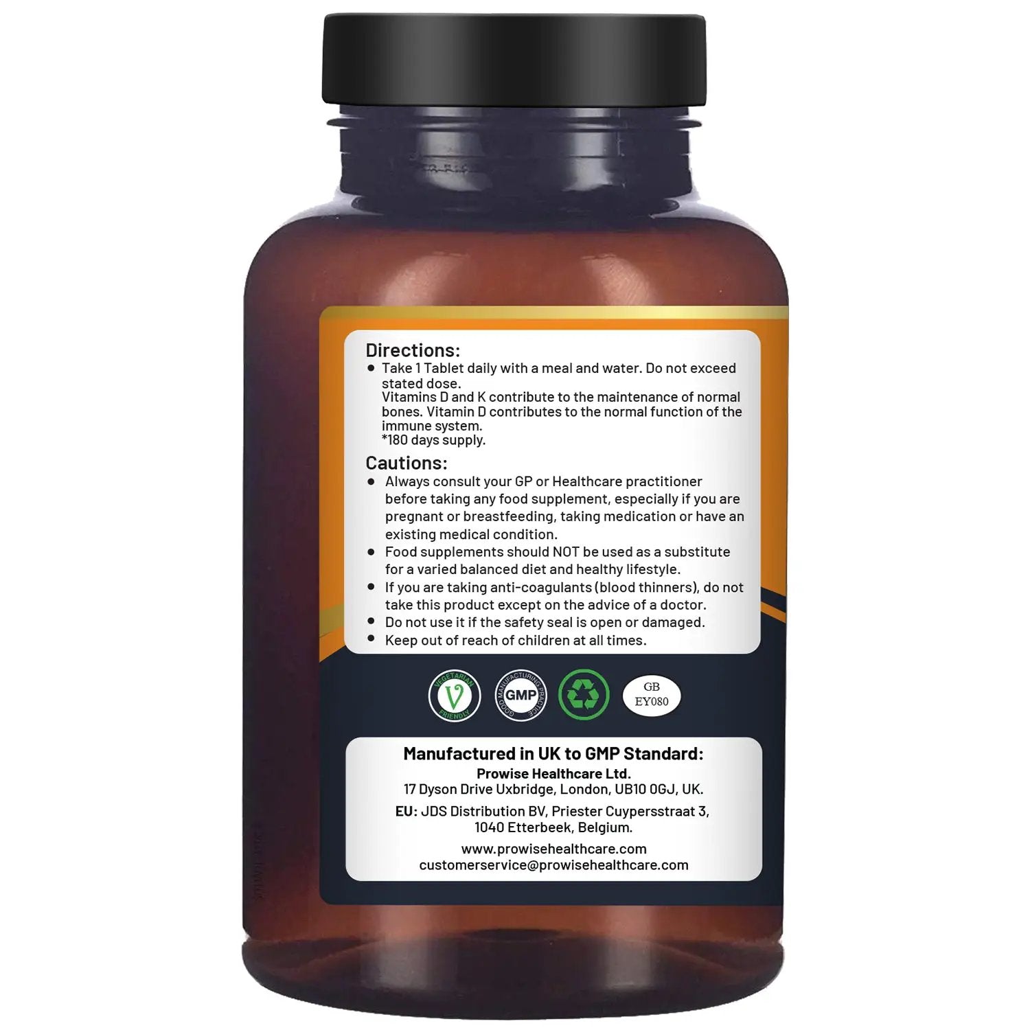Vitamin D3 4000IU & K2 MK7 100μg Vegetarian 180 Tablets Supplement for Immune Support Calcium Boost, Bone & Muscle by Prowise by Prowise Healthcare