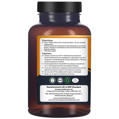 Vitamin D3 4000IU & K2 MK7 100μg Vegetarian 180 Tablets Supplement for Immune Support Calcium Boost, Bone & Muscle by Prowise by Prowise Healthcare