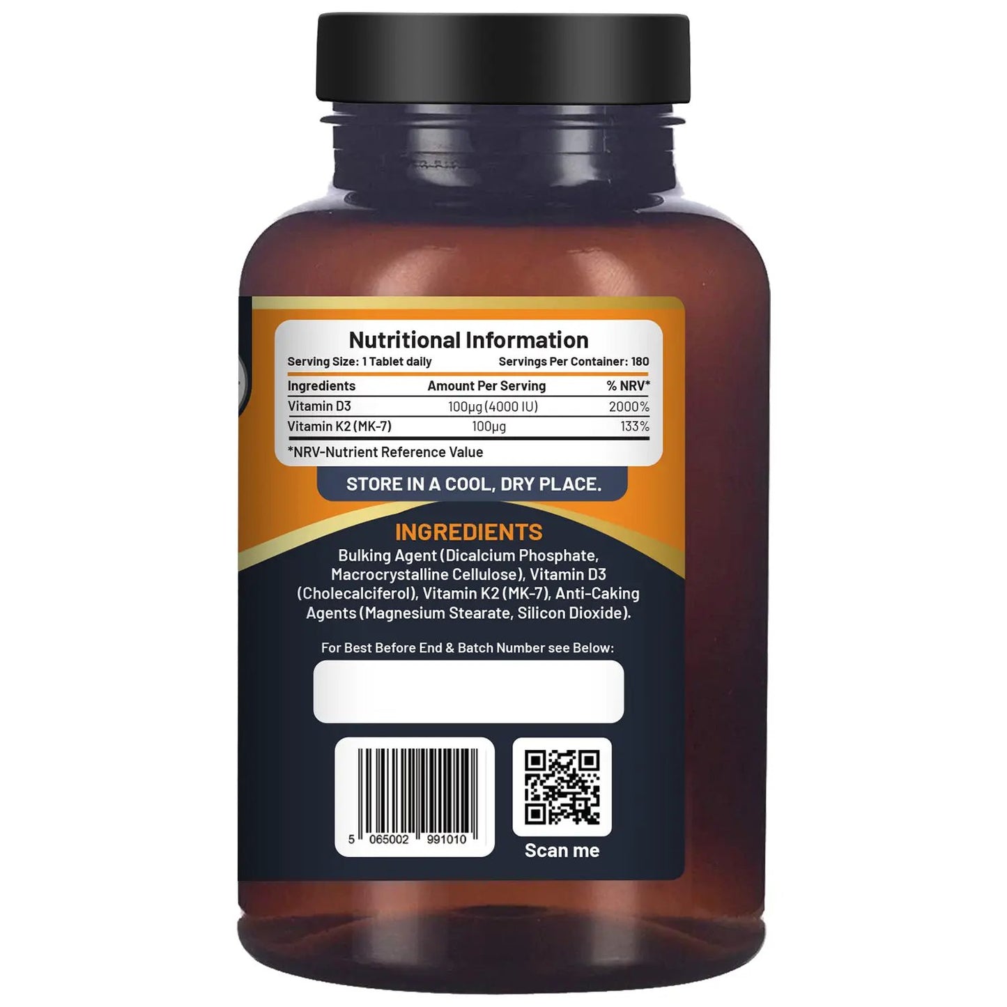 Vitamin D3 4000IU & K2 MK7 100μg Vegetarian 180 Tablets Supplement for Immune Support Calcium Boost, Bone & Muscle by Prowise by Prowise Healthcare