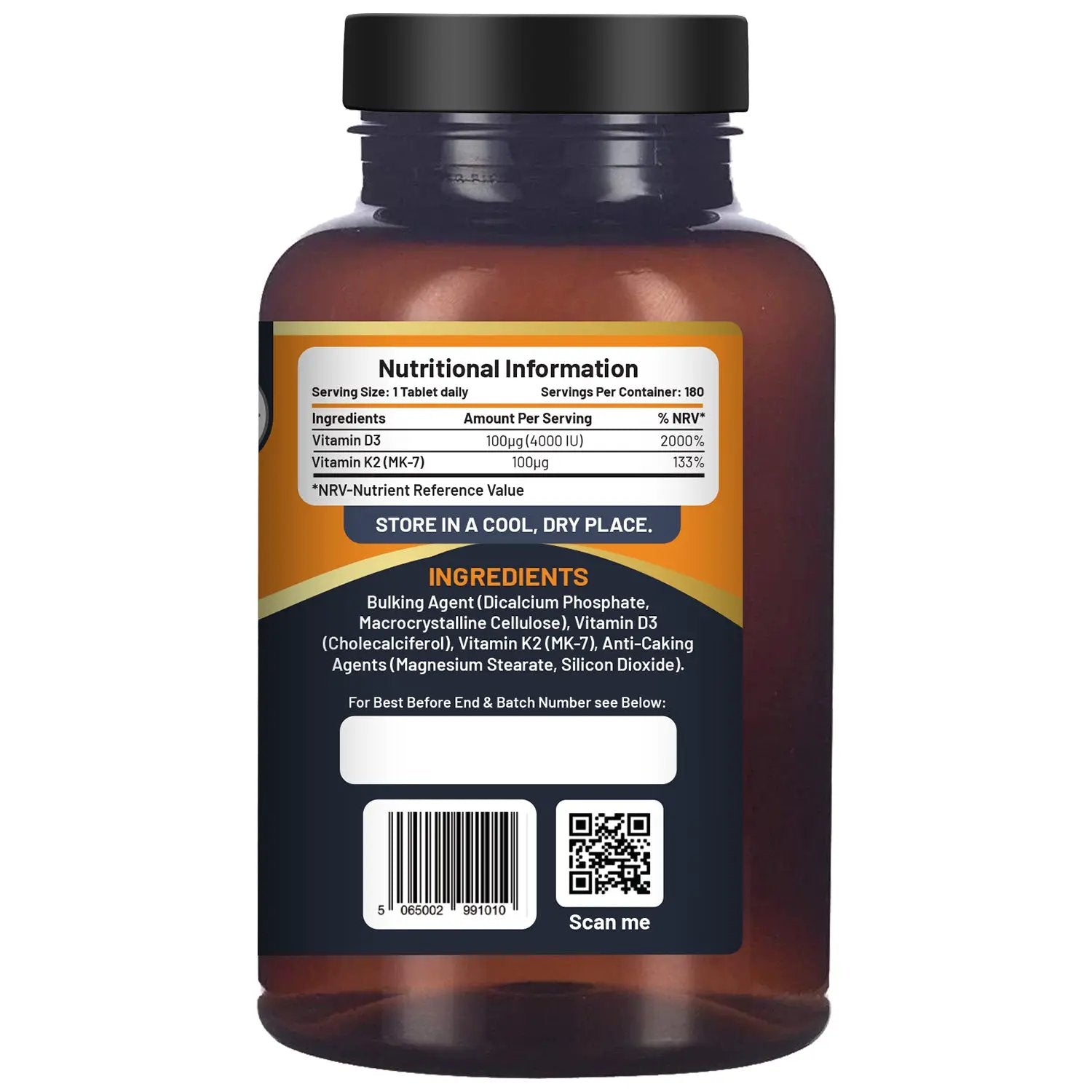 Vitamin D3 4000IU & K2 MK7 100μg Vegetarian 180 Tablets Supplement for Immune Support Calcium Boost, Bone & Muscle by Prowise by Prowise Healthcare