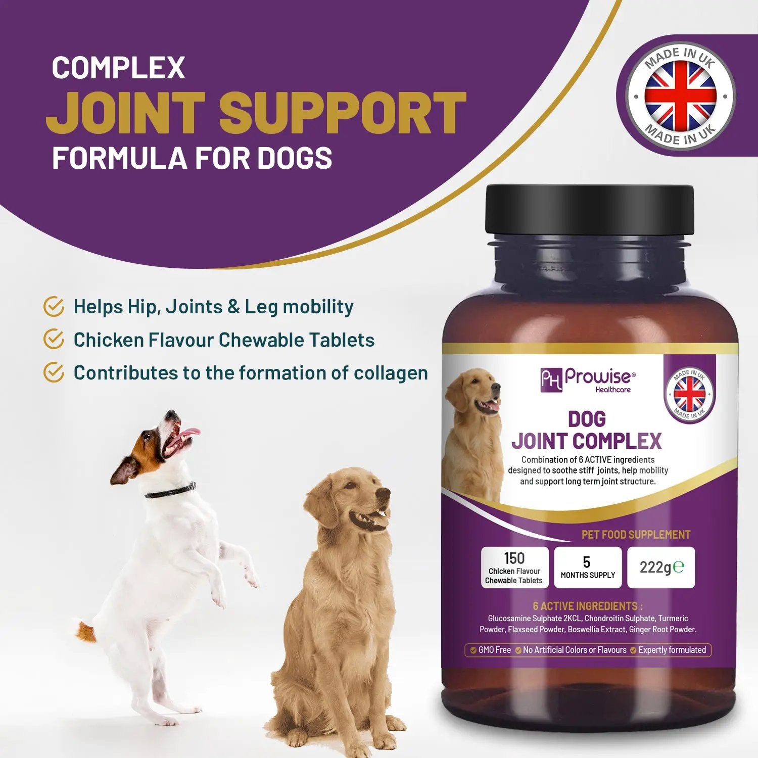 Dog Joint Support 150 Chicken Chewable Tablets 5 Months Supply | UK Made by Prowise by Prowise Healthcare