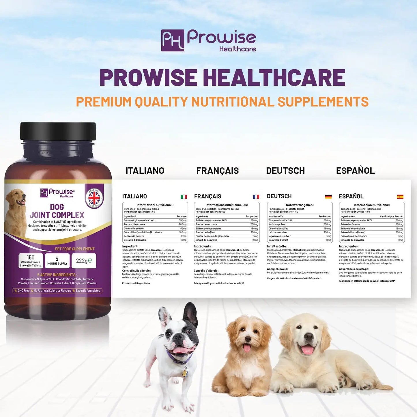 Dog Joint Support 150 Chicken Chewable Tablets 5 Months Supply | UK Made by Prowise by Prowise Healthcare
