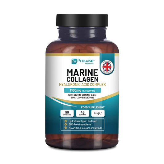 Marine Collagen with Hyaluronic Acid Complex 1100mg 90 Capsules I For Women and Men I Made in UK by Prowise by Prowise Healthcare Ltd