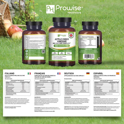 Apple Cider Vinegar with Bio Cultures Complex 1300mg 180 capsules I Vegan I Made in UK by Prowise by Prowise Hea;thcare Ltd