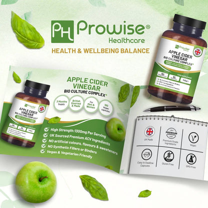 Apple Cider Vinegar with Bio Cultures Complex 1300mg 180 capsules I Vegan I Made in UK by Prowise by Prowise Hea;thcare Ltd