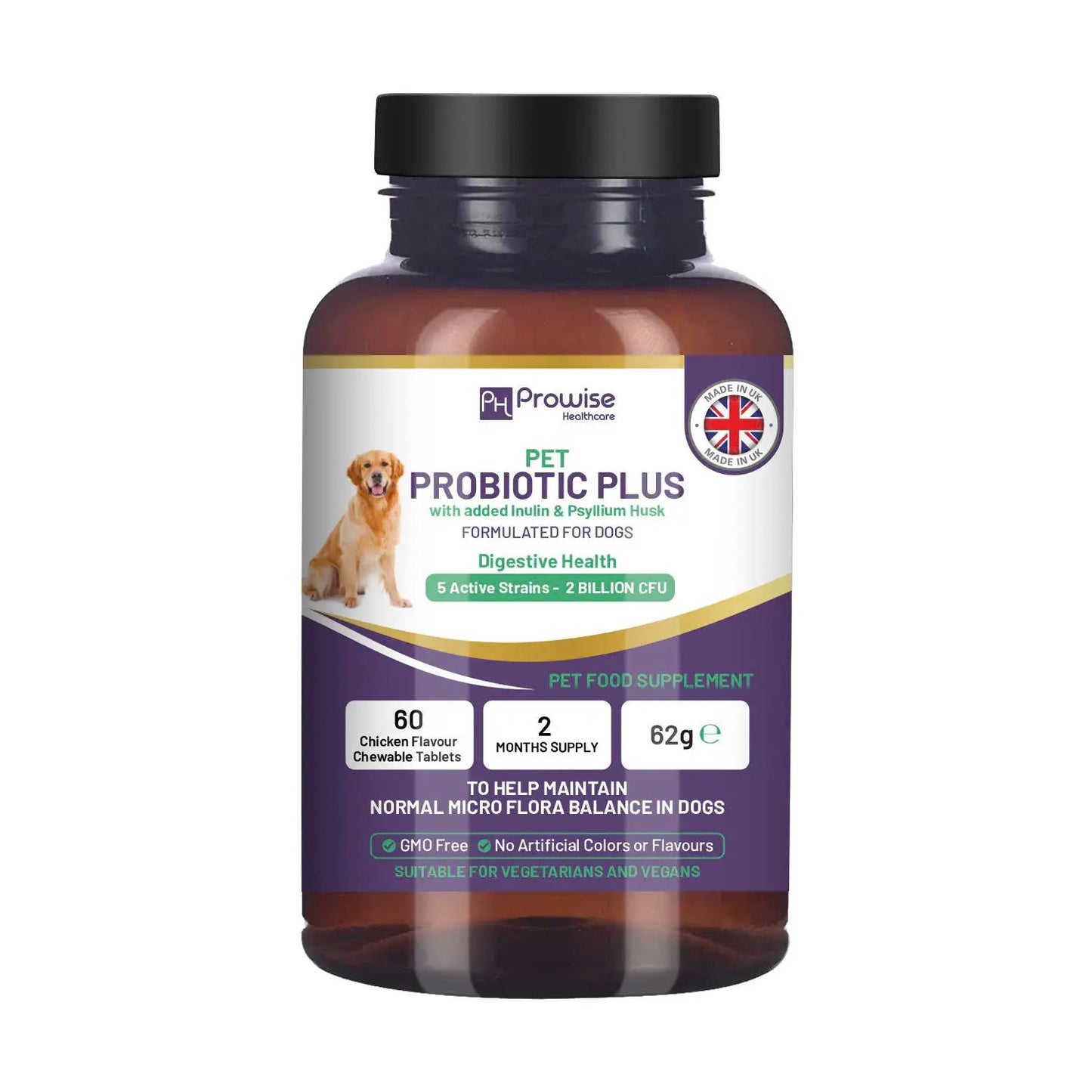 Pet Probiotic Plus Inulin & Psyllium Husk 60 Chewable Tablets by Prowise Healthcare