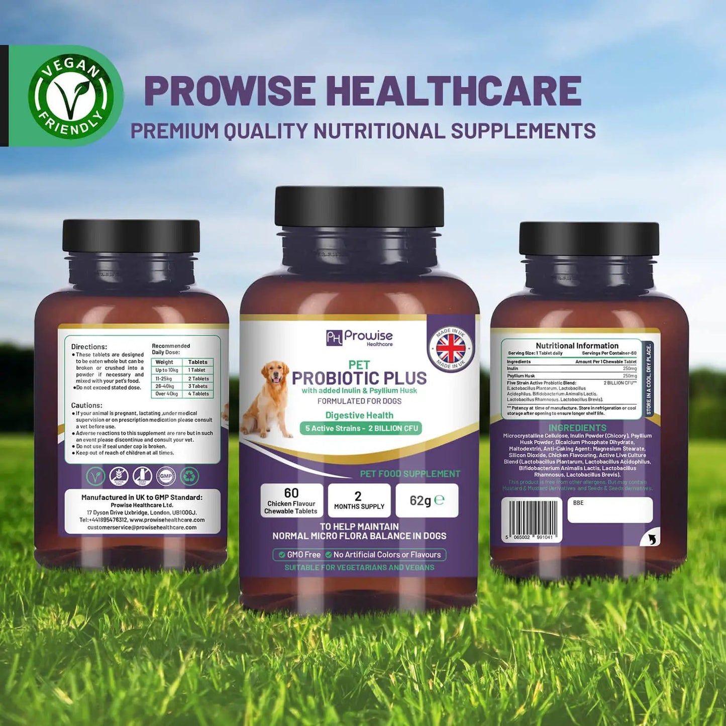 Pet Probiotic Plus Inulin & Psyllium Husk 60 Chewable Tablets by Prowise Healthcare