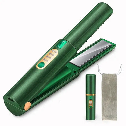 2-IN-1 Cordless Electric Heating Hair Straightener Rechargeable Travel Double Use Straight Hair Straightener And Curling Iron by All Mart Bristol Ltd