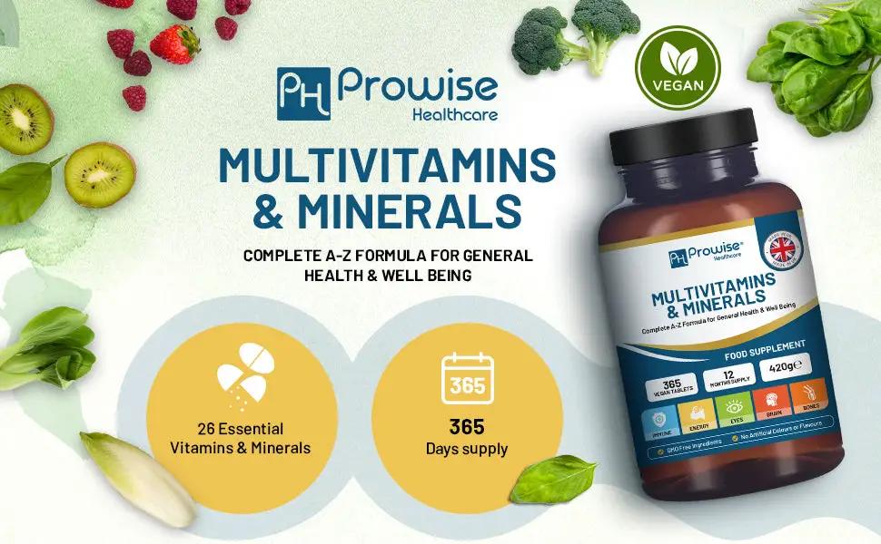 A-Z Multivitamins & Minerals - 365 Vegan Multivitamin Tablets by Prowise Healthcare