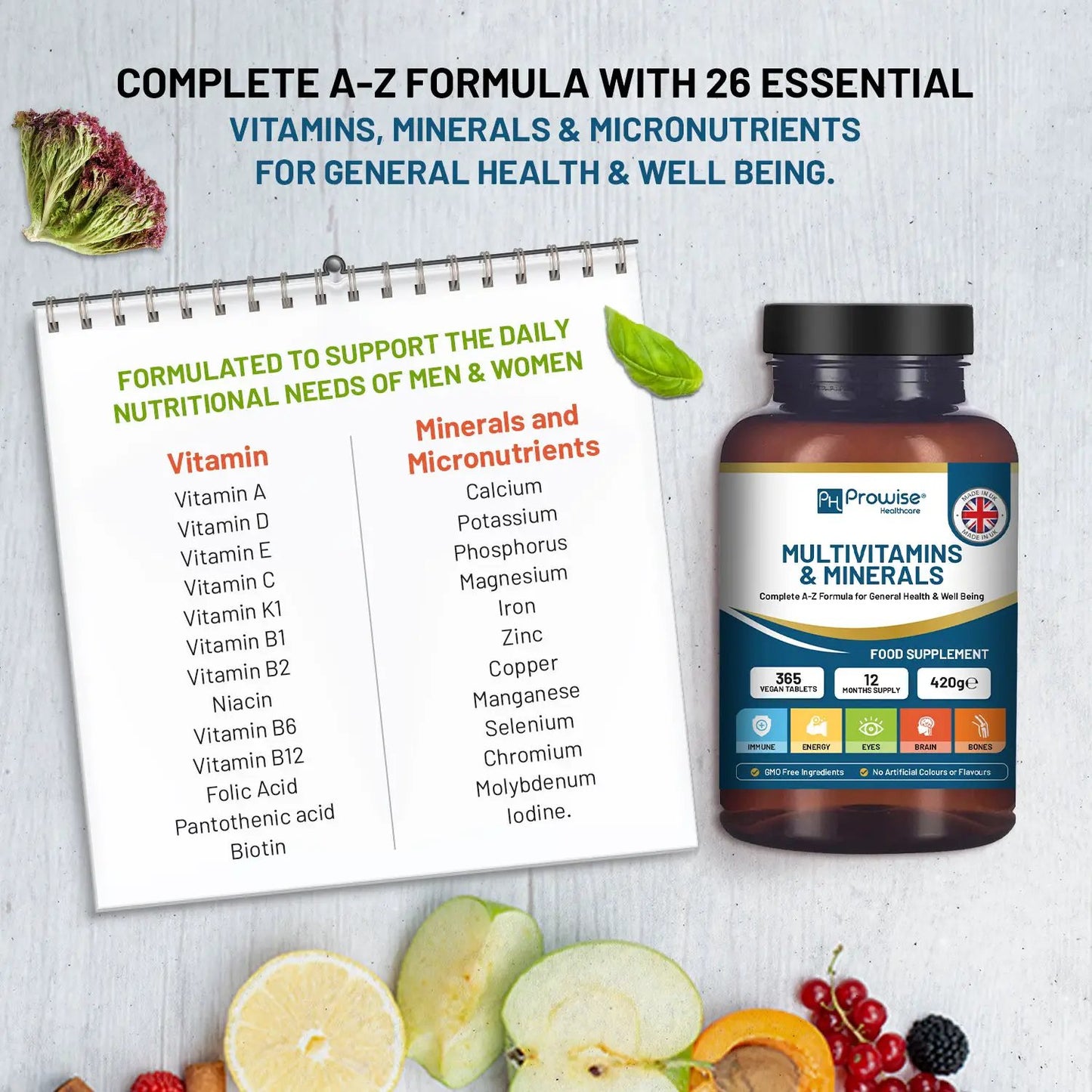 A-Z Multivitamins & Minerals - 365 Vegan Multivitamin Tablets by Prowise Healthcare