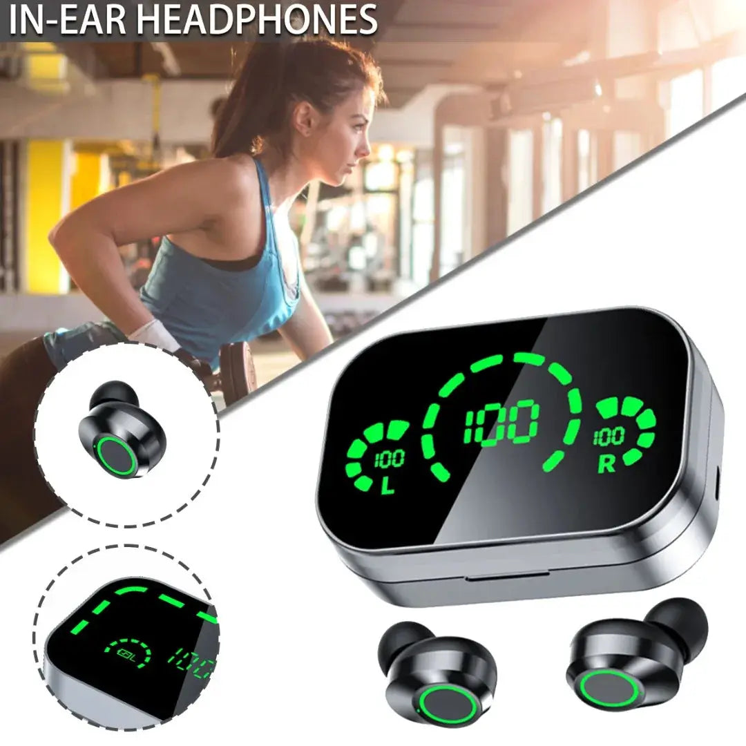 GREATWAL Bluetooth Wireless Headphones, LED Digital Display Mirror Panel Can Be Used As a Small mirror, HiFi Music Headphones by All Mart Bristol Ltd