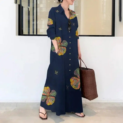 Fashion Cotton Linen Women Dress Maxi Ethnic Style Streetwear Elegant Vestidos Casual Vintage Loose Long Dresses Woman Clothes by All Mart Bristol Ltd