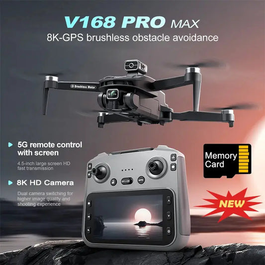V168 Pro Max Drone GPS Profesional with 8K HD Camera FPV 5G Wifi Brushless Motor Foldable RC Quadcopter Obstacle Avoidance Dron by All Mart Bristol Ltd