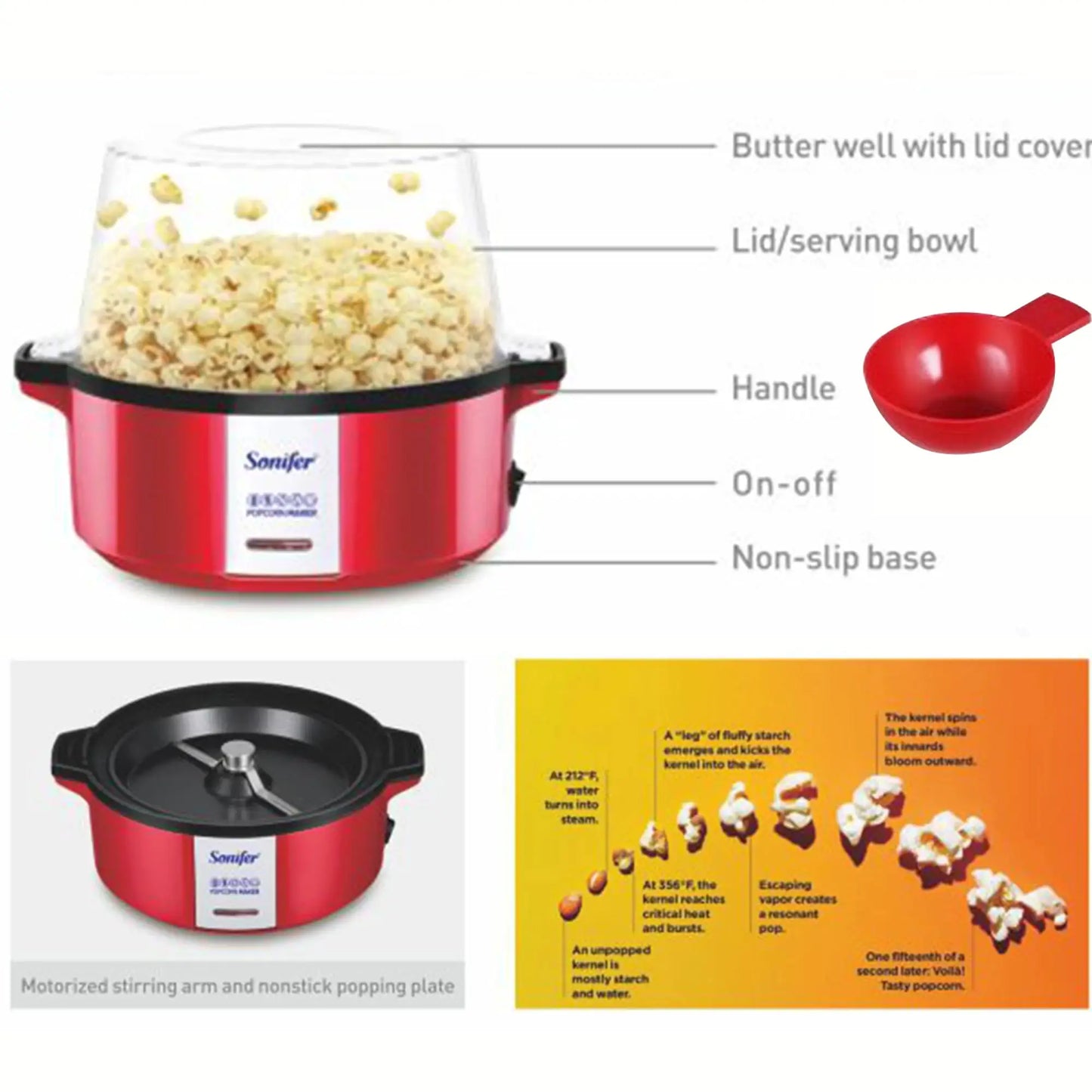 Sonifer Hot Air Popcorn Maker Oil Free Snack Machine by All Mart Bristol Ltd