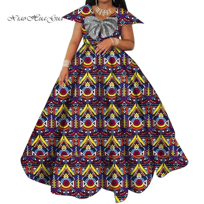 Bazin Riche African Print Dresses for Women Short Sleeve Long Wedding Dress Party Vestido Cotton Women African Clothing WY6098 by All Mart Bristol Ltd