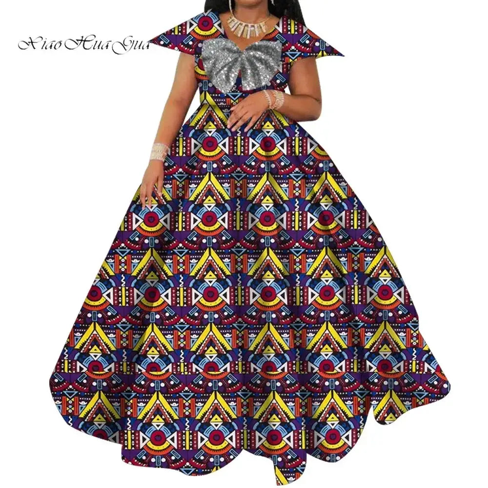 Bazin Riche African Print Dresses for Women Short Sleeve Long Wedding Dress Party Vestido Cotton Women African Clothing WY6098 by All Mart Bristol Ltd