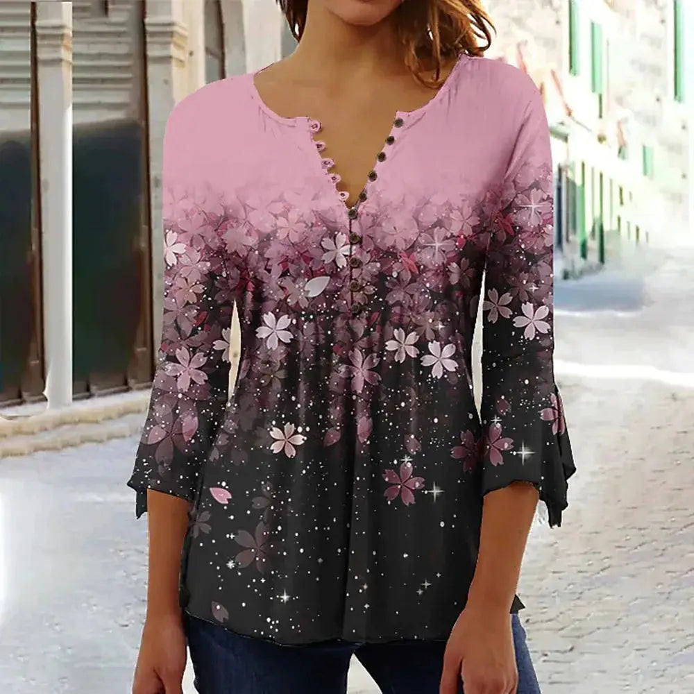Women'S V-Neck Button-Down T-Shirt Street Trend Top Fashion V-Neck Clothing Printed Women'S T-Shirt Casual Everything T-Shirt by All Mart Bristol Ltd