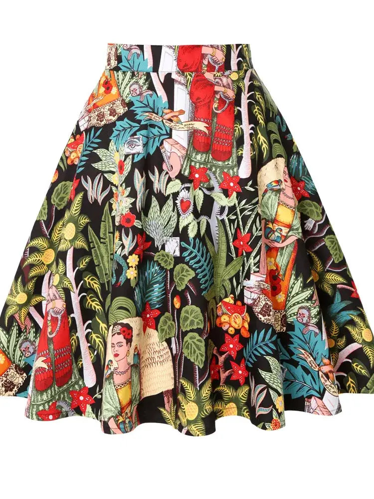 Women's Runway Cotton Retro Vintage Skirt Black Faldas High Waist A Line Rockabilly Jupe 50s Swing Umbrella Skirts Pin Up Skater by All Mart Bristol Ltd