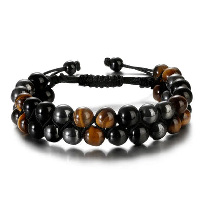 Fashion Men Bracelets Hematite Tiger Eye Double Layer Row Bracelets Pulsera Hombre Magnetic Health Protection Healing Bracelets by All Mart Bristol Ltd