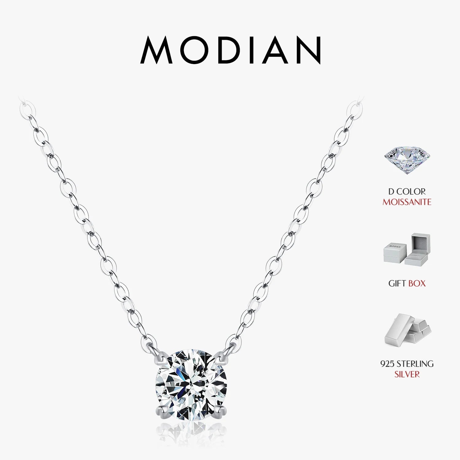 MODIAN Moissanite Pendant Necklace D Color 0.8CT Lab Diamond For Women Wedding Engagement 925 Sterling Silver Fine Jewelry Gift by All Mart Bristol Ltd