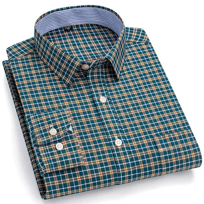 Men's Trendy Plaid Striped Lapel Collar Design Cotton Dress Shirts, Long Sleeve Casual Button Up Commuter Shirt For Spring/Fall by All Mart Bristol Ltd