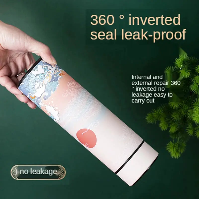 Thermal Mug Water Bottle Thermos Chinese Style Ins Illustration Vacuum Flask Stainless Steel Display Temperature Water Cup 500ML by All Mart Bristol Ltd