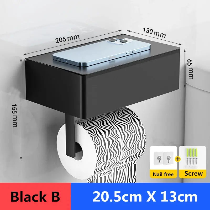 Toilet Roll Holder with Wipes Dispenser Black Multi-function Bathroom Storage Rack Roll Paper Holder Stainless Steel Accessories by All Mart Bristol Ltd