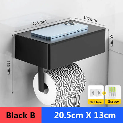 Toilet Roll Holder with Wipes Dispenser Black Multi-function Bathroom Storage Rack Roll Paper Holder Stainless Steel Accessories by All Mart Bristol Ltd