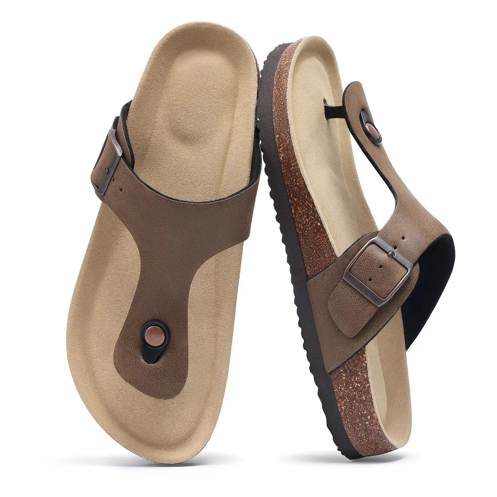 Smile Pop Men's Suede Shoes With Adjustable Back Strap Leather Mules With Cork Flip-Flop Slippers Insoles Slip-On Potato Shoes by All Mart Bristol Ltd