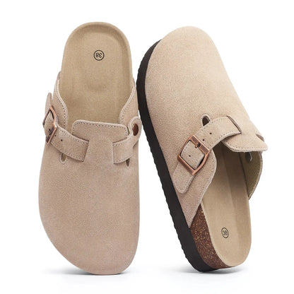 Smile Pop Men's Suede Shoes With Adjustable Back Strap Leather Mules With Cork Flip-Flop Slippers Insoles Slip-On Potato Shoes by All Mart Bristol Ltd