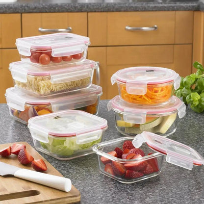 7pc Glass Food Storage Container Set With Air Vent Lids by Unbranded