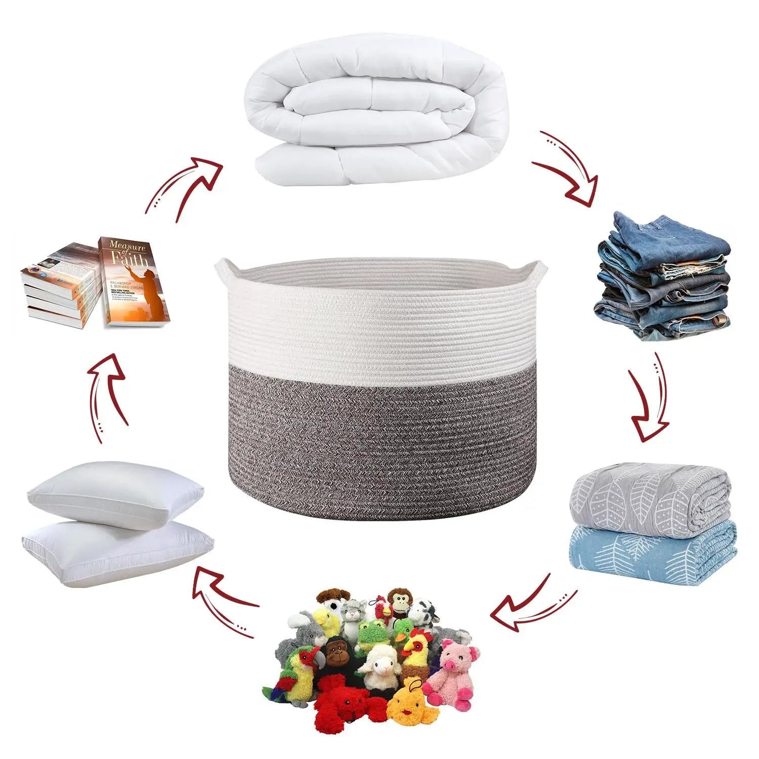 VINSANI LAUNDRY BASKET WHT & NATURAL 1010284 by Vinsani