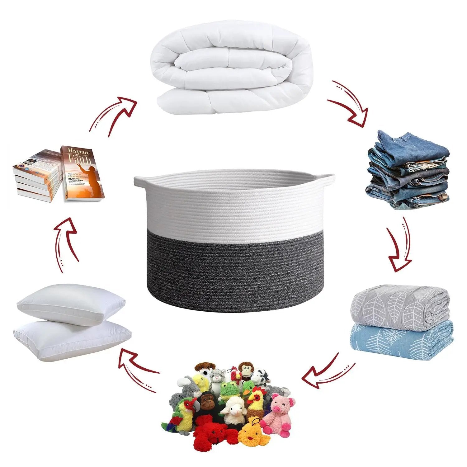 VINSANI LAUNDRY BASKET WHITE & D GREY 1010286 by Vinsani