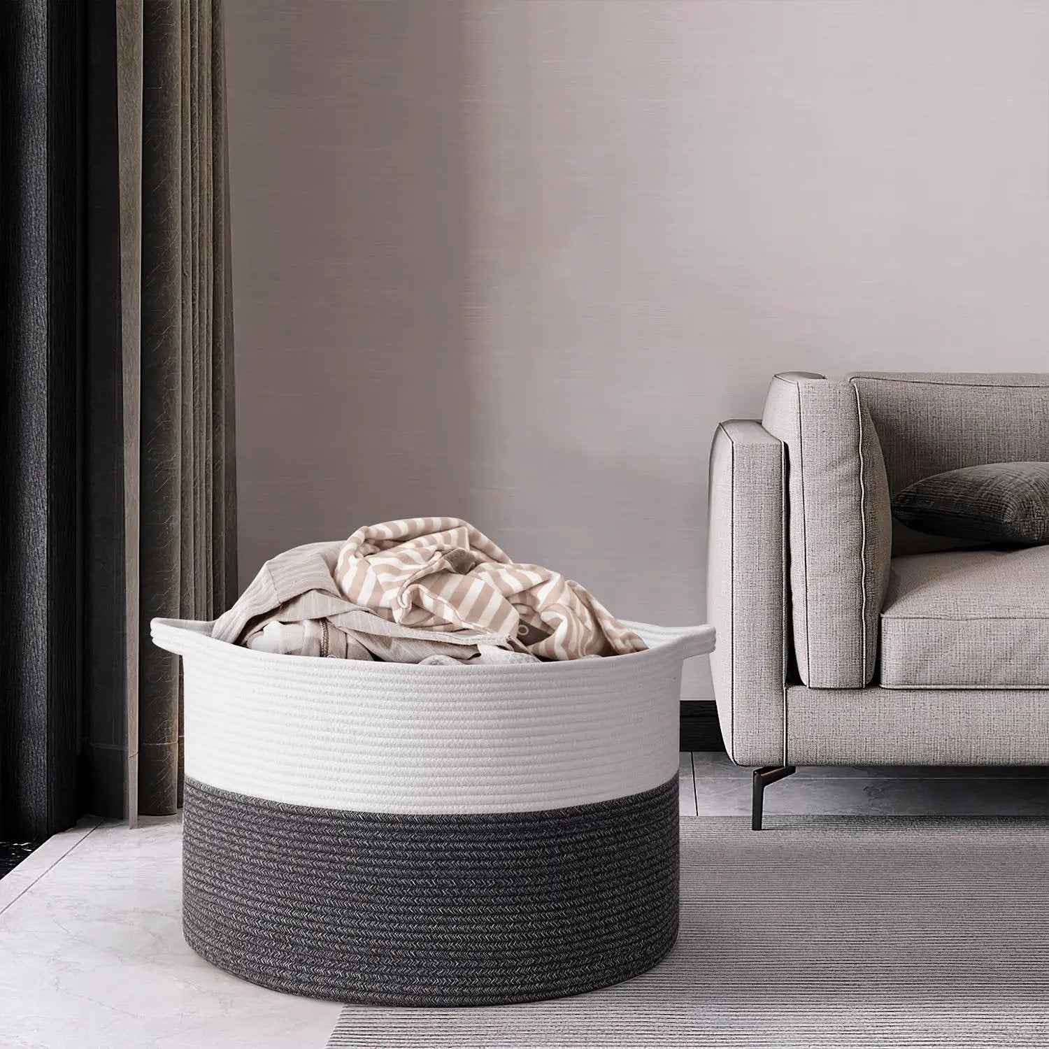 VINSANI LAUNDRY BASKET WHITE & D GREY 1010286 by Vinsani