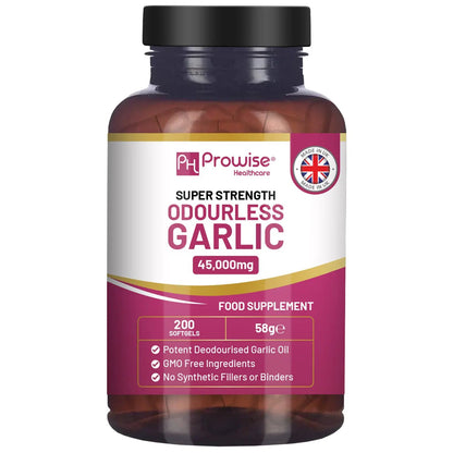 Premium Odourless Garlic Capsules - High Strength 45,000mg - 200 Softgels by Prowise by Prowise Healthcare