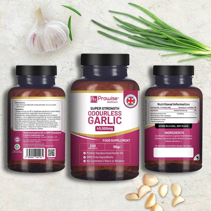 Premium Odourless Garlic Capsules - High Strength 45,000mg - 200 Softgels by Prowise by Prowise Healthcare