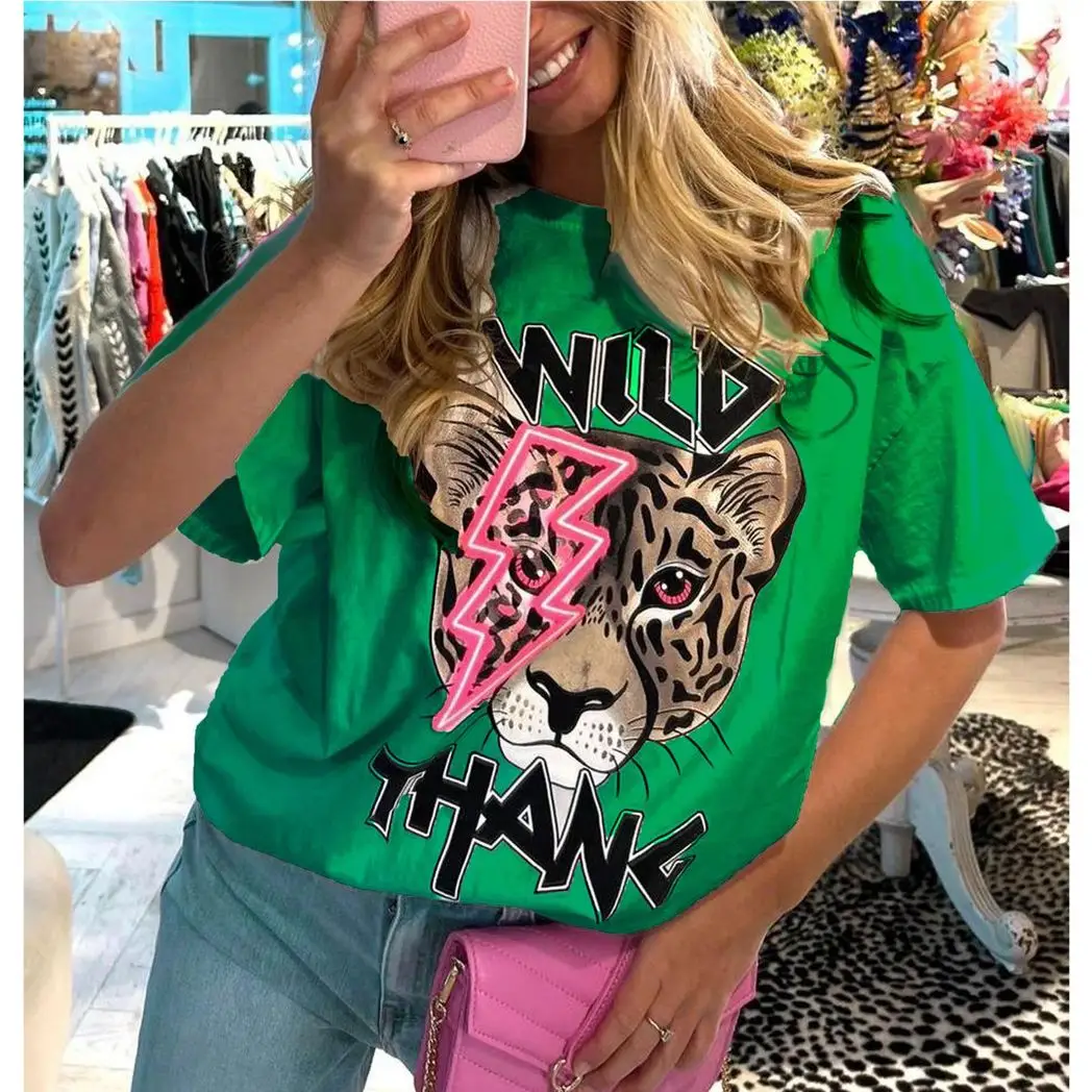 Ladies Oversized Tiger Lightning Wild Thang Short Sleeves T Shirt Top by JustDropShip