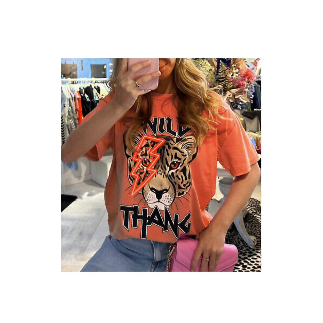 Ladies Oversized Tiger Lightning Wild Thang Short Sleeves T Shirt Top by JustDropShip