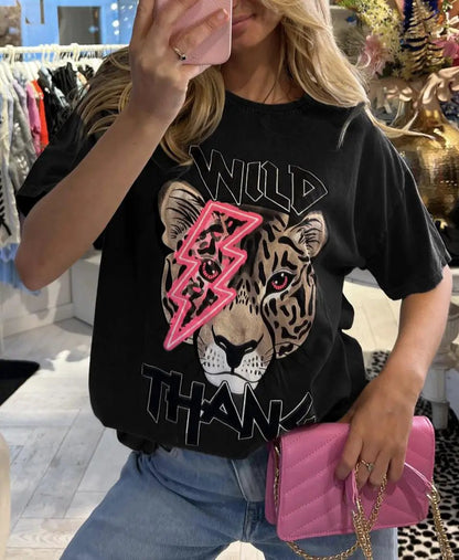 Ladies Oversized Tiger Lightning Wild Thang Short Sleeves T Shirt Top by JustDropShip
